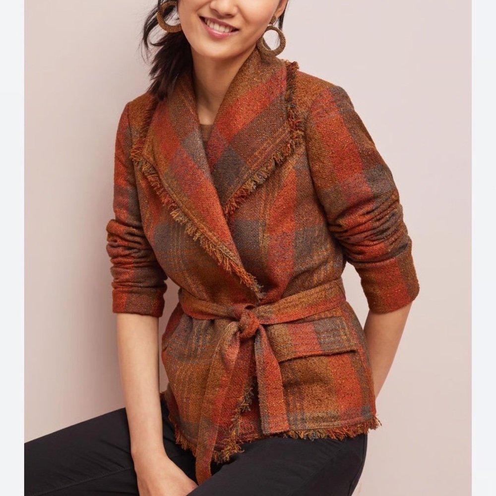 NWOT Anthropologie Cartonnier Plaid Wrap Blazer Jacket (Size XS)